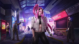 Wallpaper girl, the city, cyberpunk for mobile and desktop, section  фантастика, resolution 2304x1536 - download
