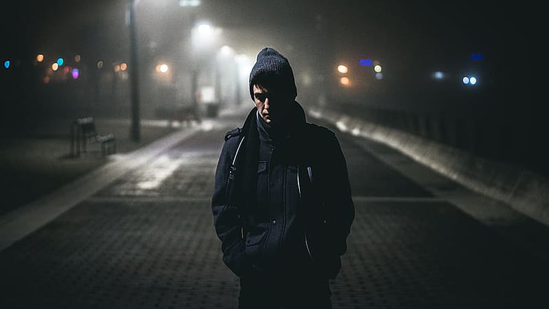 Sad Man Is Standing In Dark Colorful Lights Blur Background Sad, HD  wallpaper | Peakpx