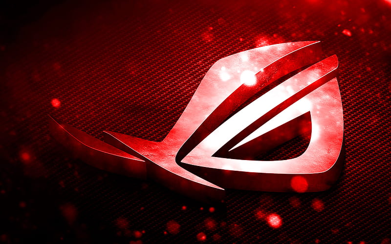 RoG red logo, 3D art, Republic of Gamers, red metal background, RoG 3D logo, ASUS, creative, RoG, HD wallpaper
