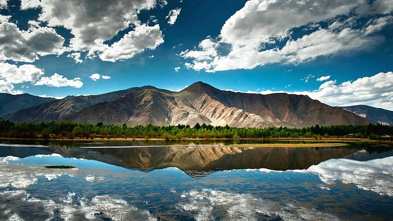 clouds, tibet, reflection, mountains, lake, nature, HD wallpaper