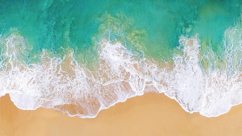 beach, sand, waves, foam, aerial view, Nature, HD wallpaper