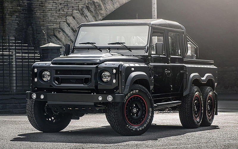 Land Rover Defender, Flying Huntsman, Project Kahn, 2018, 6x6 Double Cab Pick Up, luxury SUV, six-wheel pick-up, exterior, new black Defender, British cars, Land Rover, HD wallpaper