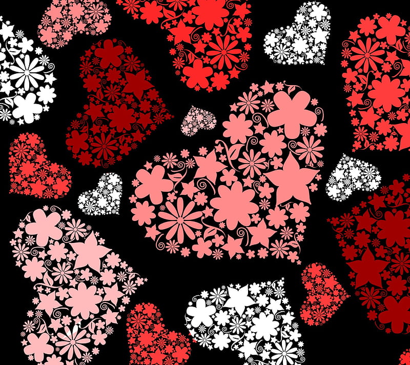 Floral Hearts, heart, holidays, love, valentines day, HD wallpaper