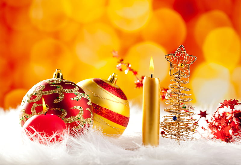 Merry Christmas, red, pretty, christmas tree, orange, yellow, garlands, bonito, magic, graphy, ball, nice, gold, magic christmas, decorations, beauty, star, amazing, candle, lovely, holiday, christmas, golden, decoration, colors, new year, happy new year, candles, cool, balls, great, HD wallpaper