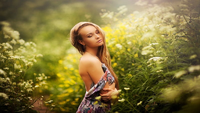 The Arrival Of Summer, girl, sunlight, flowers, beauty, nature, HD ...
