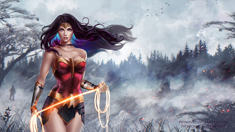 Wonder Woman, fanart, fantasy, luminos, girl, prywinko, comics, HD wallpaper