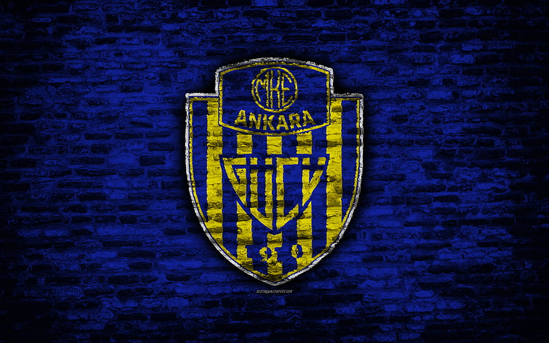 Ankaragucu FC, logo, Turkey, brick wall, Super Lig, soccer, football club, Ankaragucu, brick texture, football, FC Ankaragucu, HD wallpaper