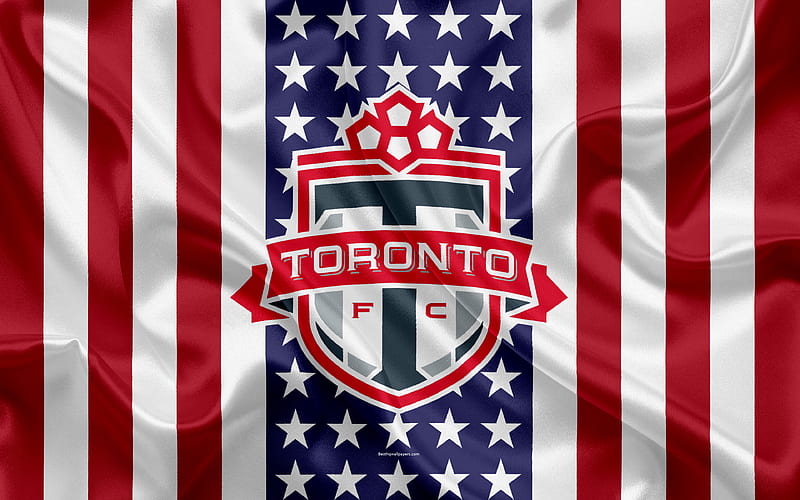 Toronto FC logo, silk texture, American flag, emblem, football club, MLS, Toronto, Ontario, Canada, USA, Major League Soccer, Eastern conference, HD wallpaper