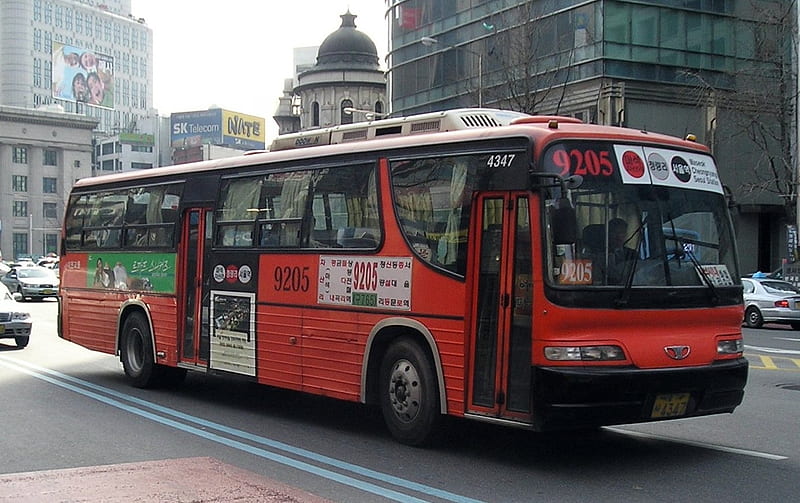 seoul city bus, buidling, seoul, street, bus, HD wallpaper