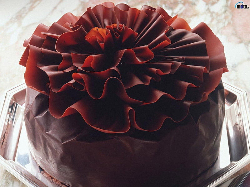 Chocolate Ruffles Topped Cake, brown, chocolate, layers, smooth, abstract, sweet, round, ruffles, cakes, HD wallpaper
