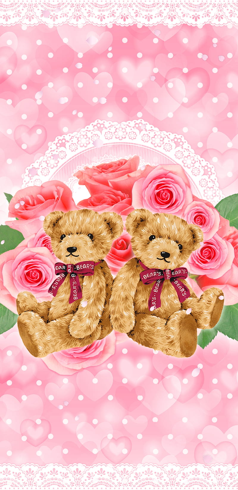 Teddy bears love, corazones, cute, pink, bonito, girly, pretty, roses, valentine, HD phone wallpaper