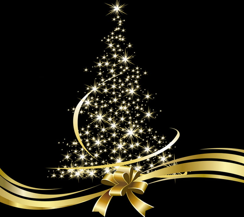 merry christmas, christmas tree, gold, xmas, HD wallpaper