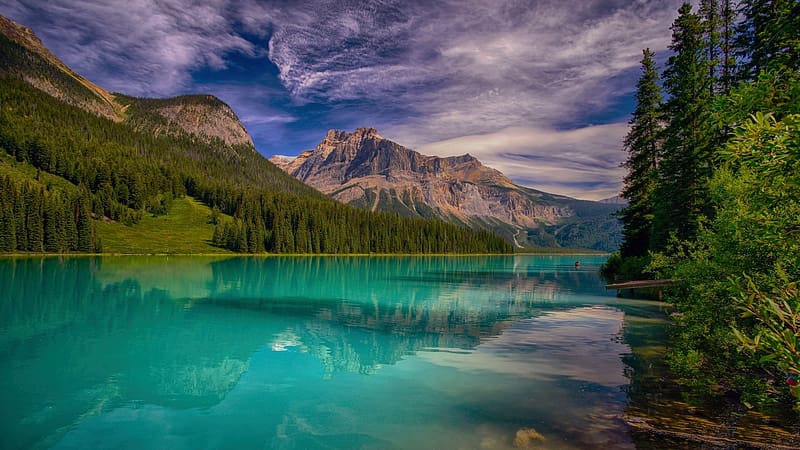 Emerald Lake, Yoho NP, British Columbia, clouds, landscape, trees, sky ...