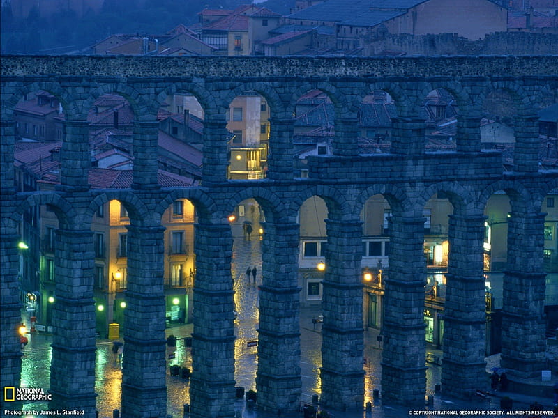 Roman Aqueduct, Spain, roman architecture, water, nature, aqueduct, spain, HD wallpaper