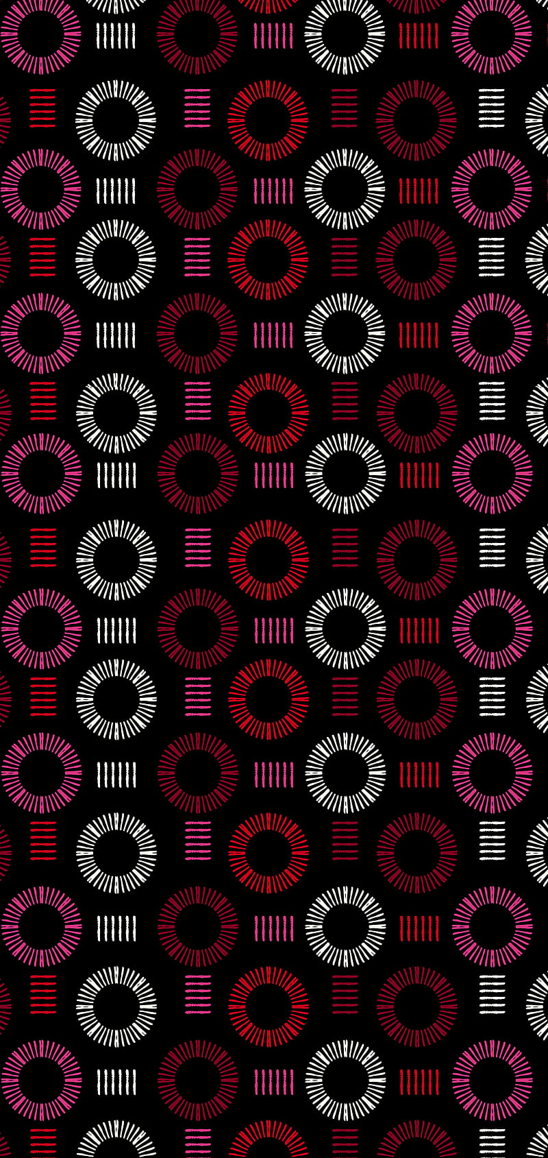 Retro Circle Pattern, 60s, 70s, Kiss, black, circles, pink, red, s10 cutout, seventies, sixties, white, HD phone wallpaper