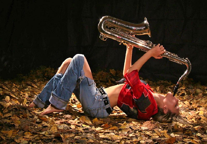 Cowgirl Playing A Sax, saxaphone, cowgirl, jeans, music, woman, HD wallpaper
