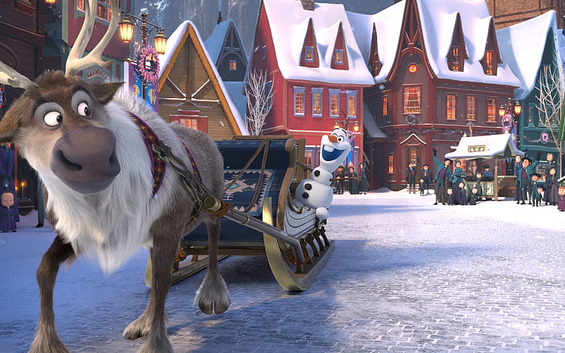Olafs Frozen Adventure, 2017, computer animation film, Christmas, winter, HD wallpaper