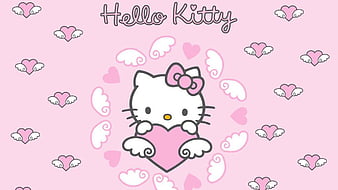 pink hello kitty, hello, corazones, pink, kitty, HD wallpaper