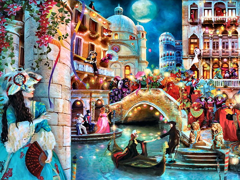 Masquerade Ball, art, people, painting, wide screen, bonito, illustration, artwork, HD wallpaper Masquerade Ball, art, people, painting, wide screen, bonito, illustration, artwork, HD wallpaper