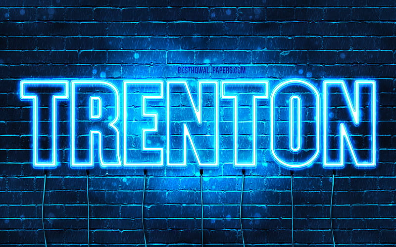 Trenton with names, horizontal text, Trenton name, blue neon lights, with Trenton name, HD wallpaper