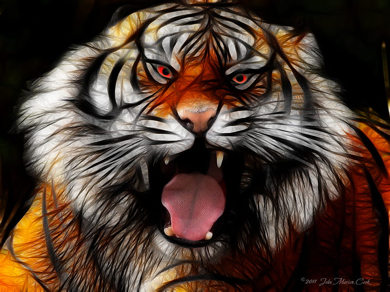 Angry Tiger, powerful, death, stripes, orange, mean, hungry, tiger, cat, angry, big, fang, attack, teeth, deadly, HD wallpaper