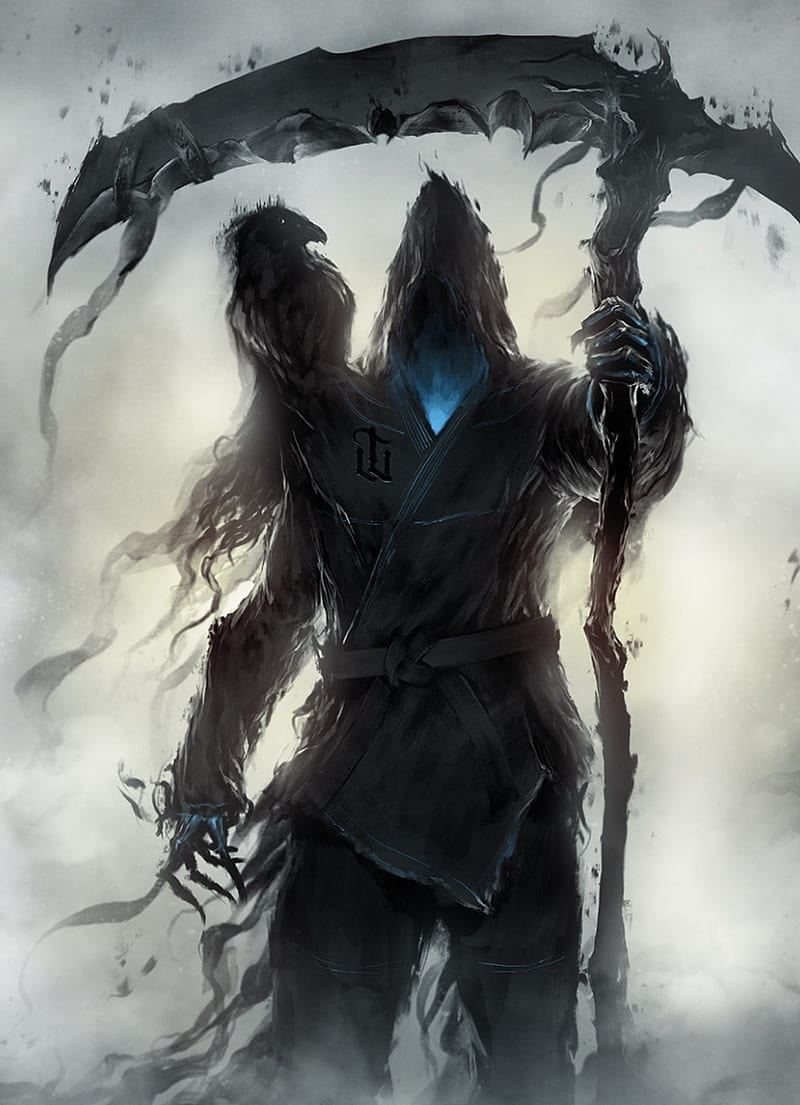 fantasy, grim reaper, raven, dark, iphone 4, iphone 4s, ipod touch, background, 15212, HD phone wallpaper