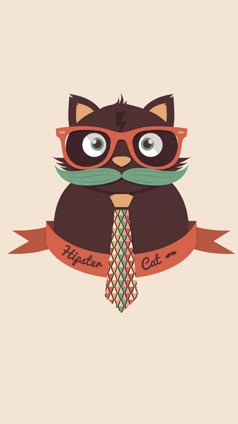 Hipster Cat, cat, hipster, moustache, HD phone wallpaper