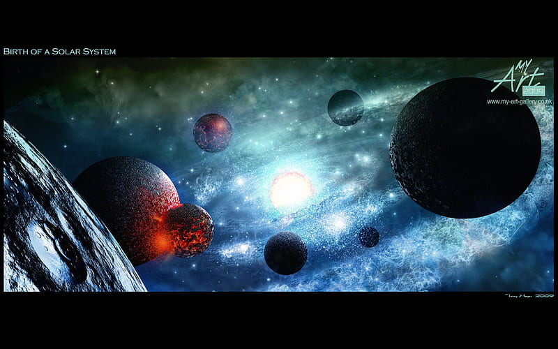 birth of a solar system, stars, planets, moons, dust clouds, sun, collisions, HD wallpaper