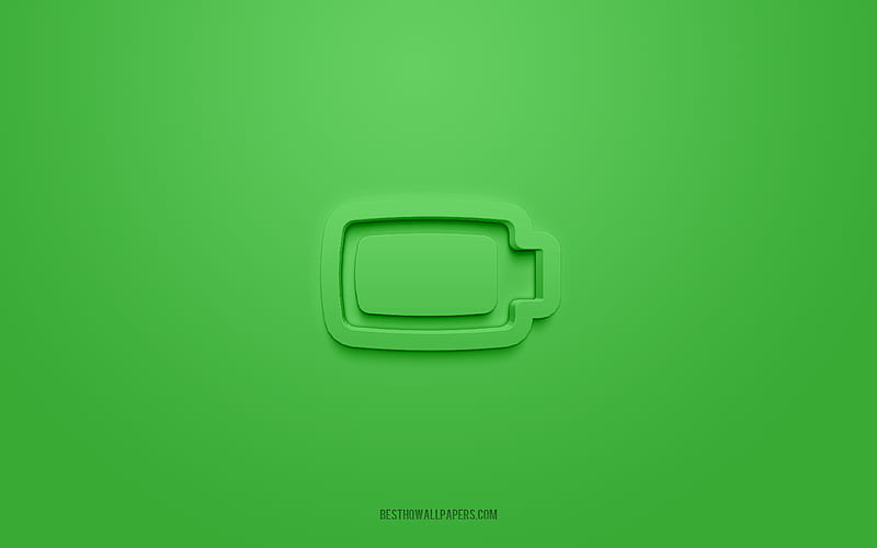 Battery Full charge 3d icon, green background, 3d symbols, Battery Full charge, Electrical icons, 3d icons, Battery Full charge sign, Electrical 3d icons, HD wallpaper