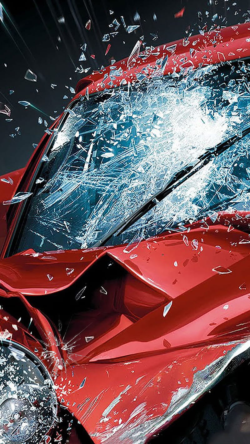 car crash, auto, glass, red, vehicle, HD phone wallpaper
