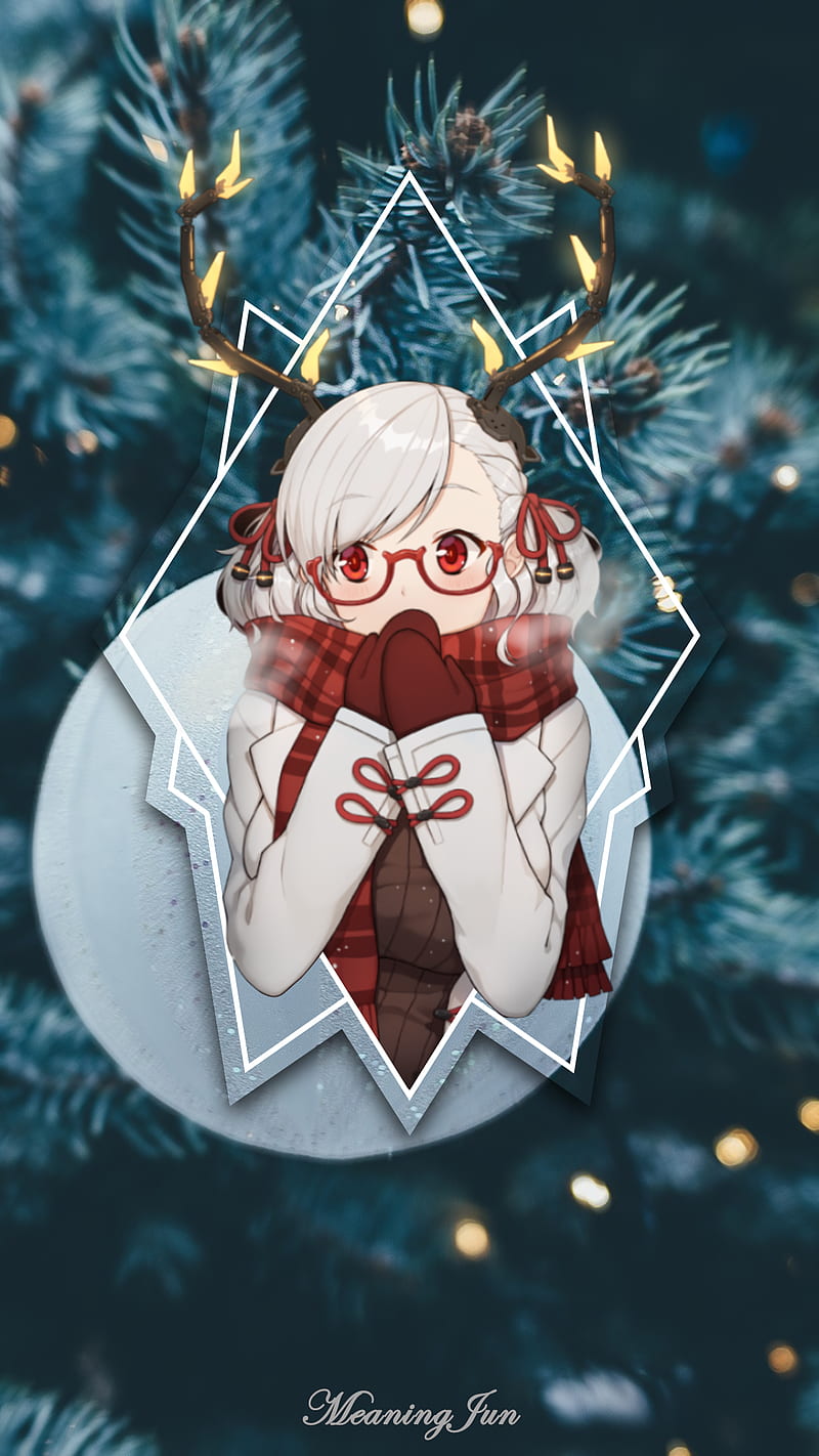 Christmas, anime, anime girls, -in-, 2D, MeaningJun, glasses, red eyes, HD phone wallpaper
