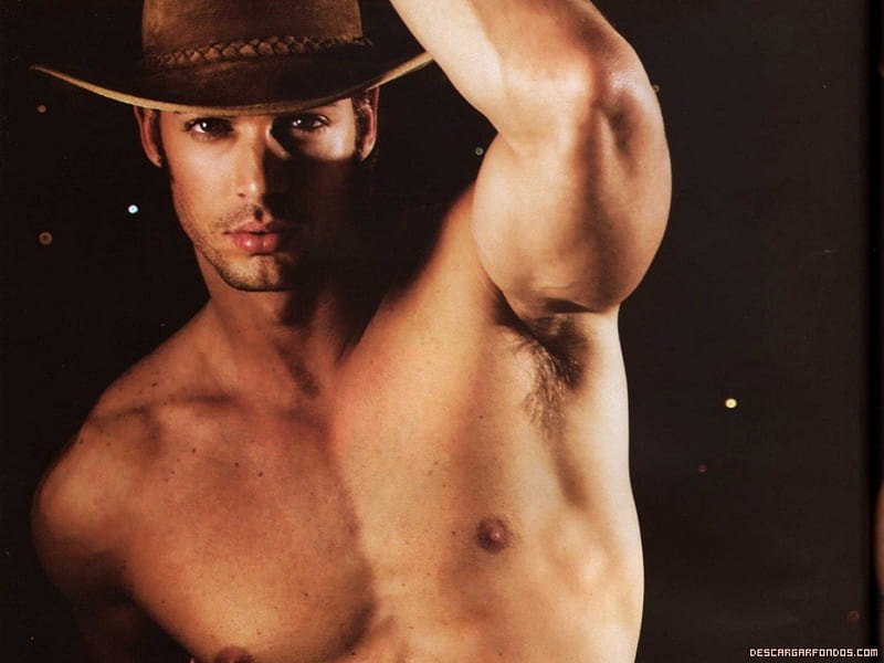 Sexy Cowboy, bare chest, William Levy, Cuban, sexy, cowboy hat, male model, hot, handsome, muscles, actor, HD wallpaper