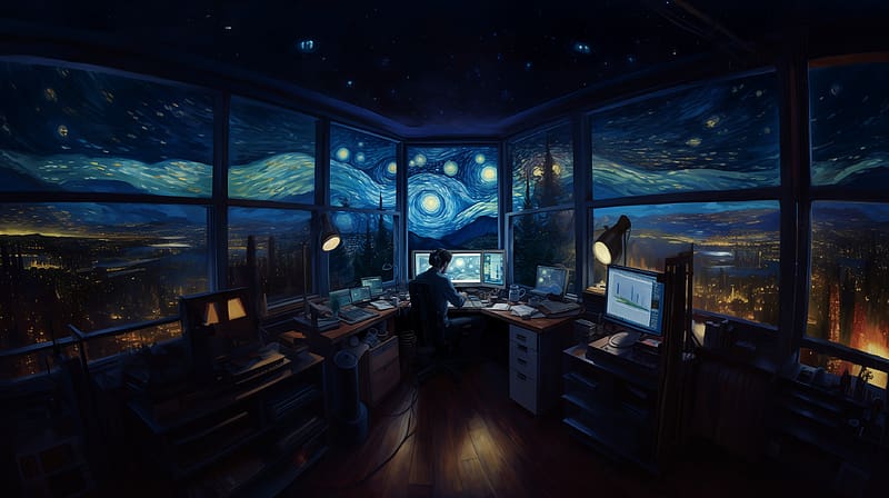 Starry Night Developer, starry night, van gogh, coder, developer, computers, HD wallpaper