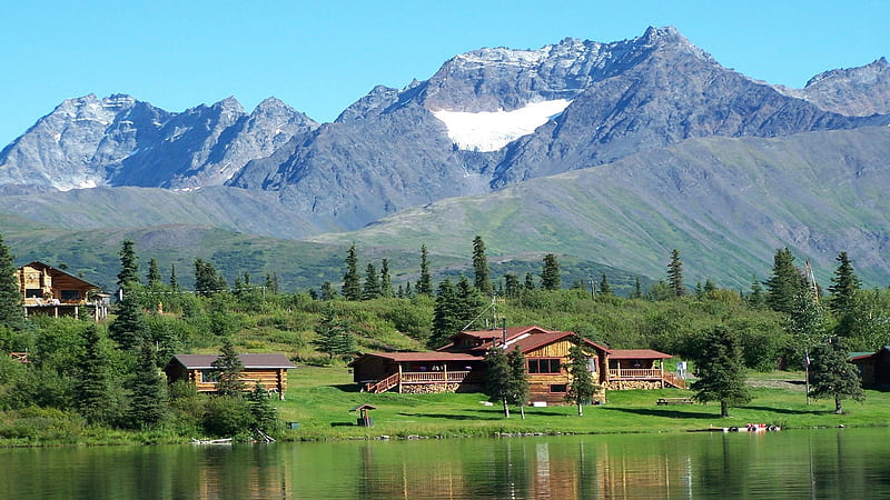 Beautiful Landscape of Alaska, Mountains, Alaska, Landscapes, Houses, Lakes, Nature, HD wallpaper