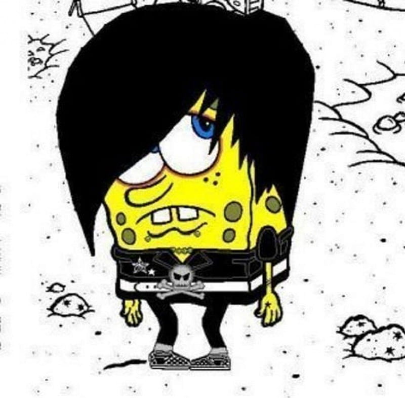 spongebob, black, emo, white, blue, HD wallpaper