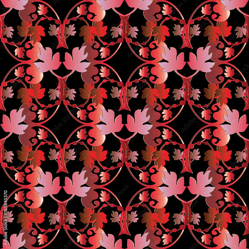 Baroque vector seamless pattern. Floral vintage red black damask background. Vintage flowers, scrolls, leaves, antique ornaments in baroque victorian style. Royal . Surface luxury texture. Stock Vector. Adobe Stock, HD phone wallpaper