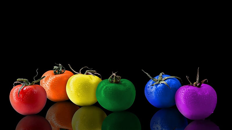 Rainbow tomatoes, red, colorful, orange, black, yellow, rainbow, tomatoes, green, purple, blue, HD wallpaper