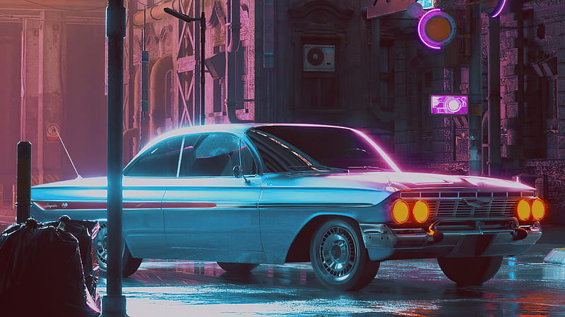 Lonely Night 80s Retro Car , retrowave, artist, artwork, digital-art, HD wallpaper