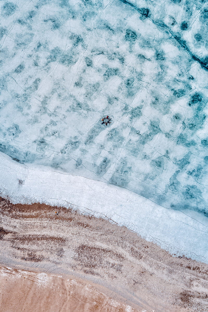 lake, ice, aerial view, frozen, people, HD phone wallpaper