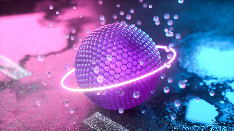 ball, glow, neon, ring, balls, 3d, HD wallpaper