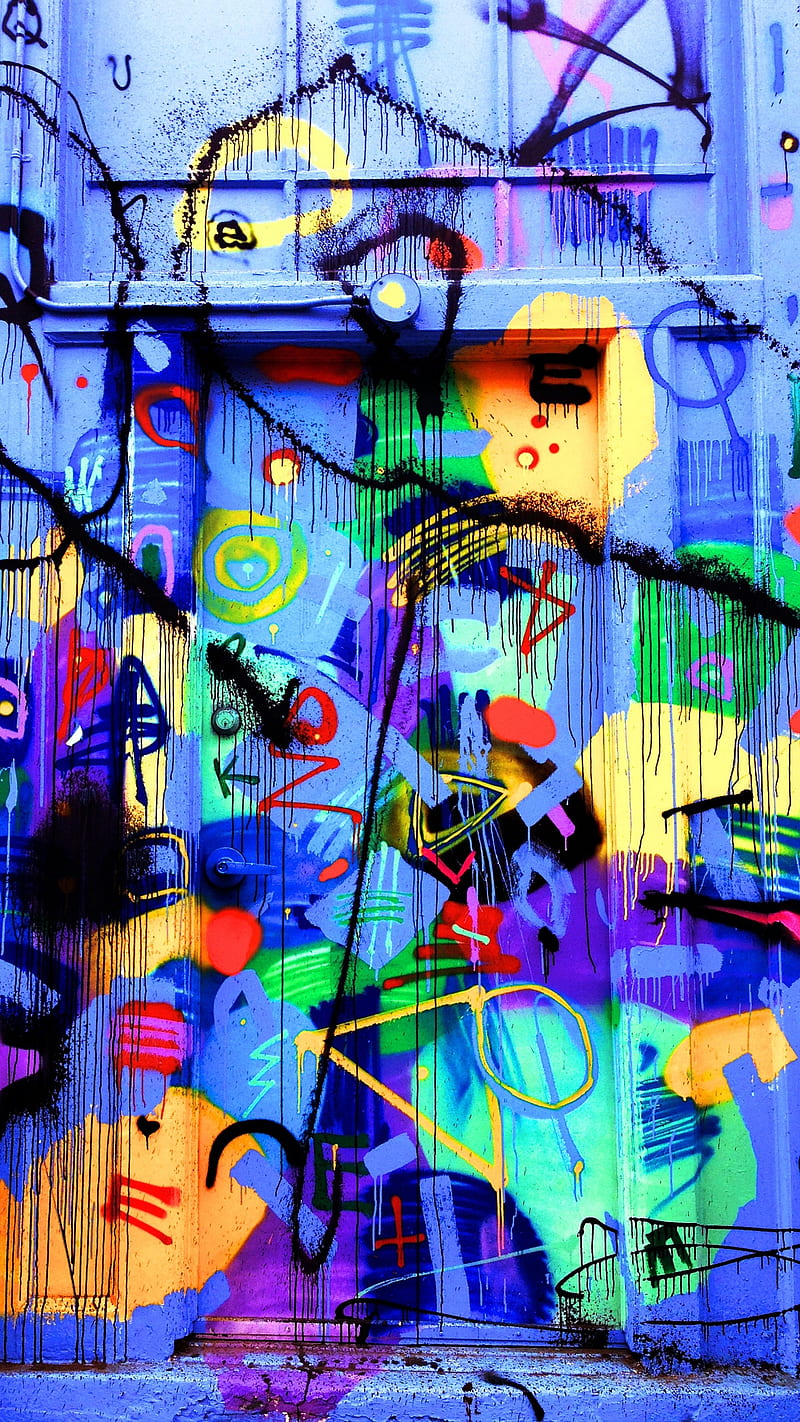 Door Graffitti , colorful, bright, graffiti, blue, HD phone wallpaper