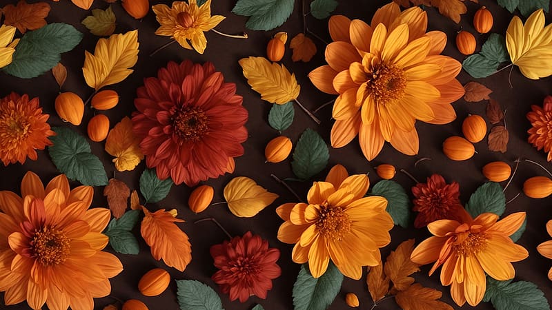 Colorful Fall Fantasy, summer, brown, fall, garden, autumn, flowers, chrysanthemums, gold, HD wallpaper
