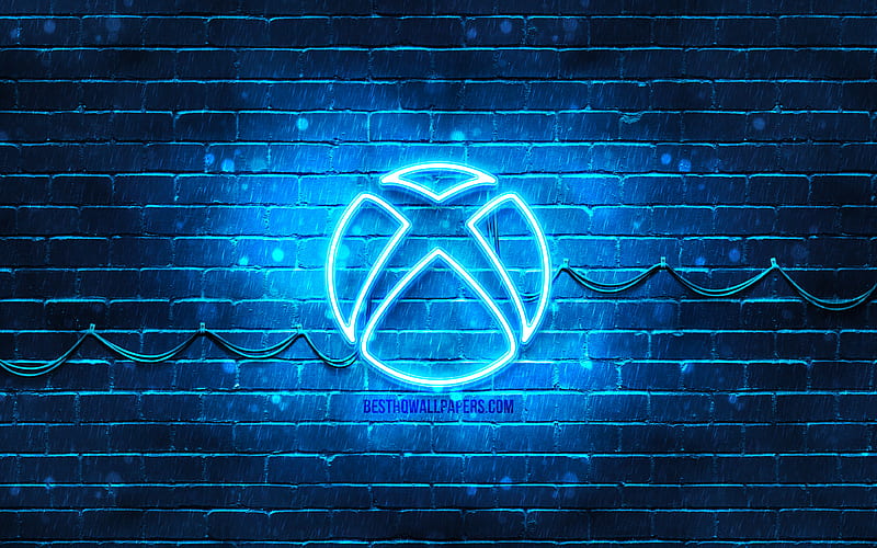 Xbox blue logo blue brickwall, Xbox logo, brands, Xbox neon logo, Xbox, HD wallpaper