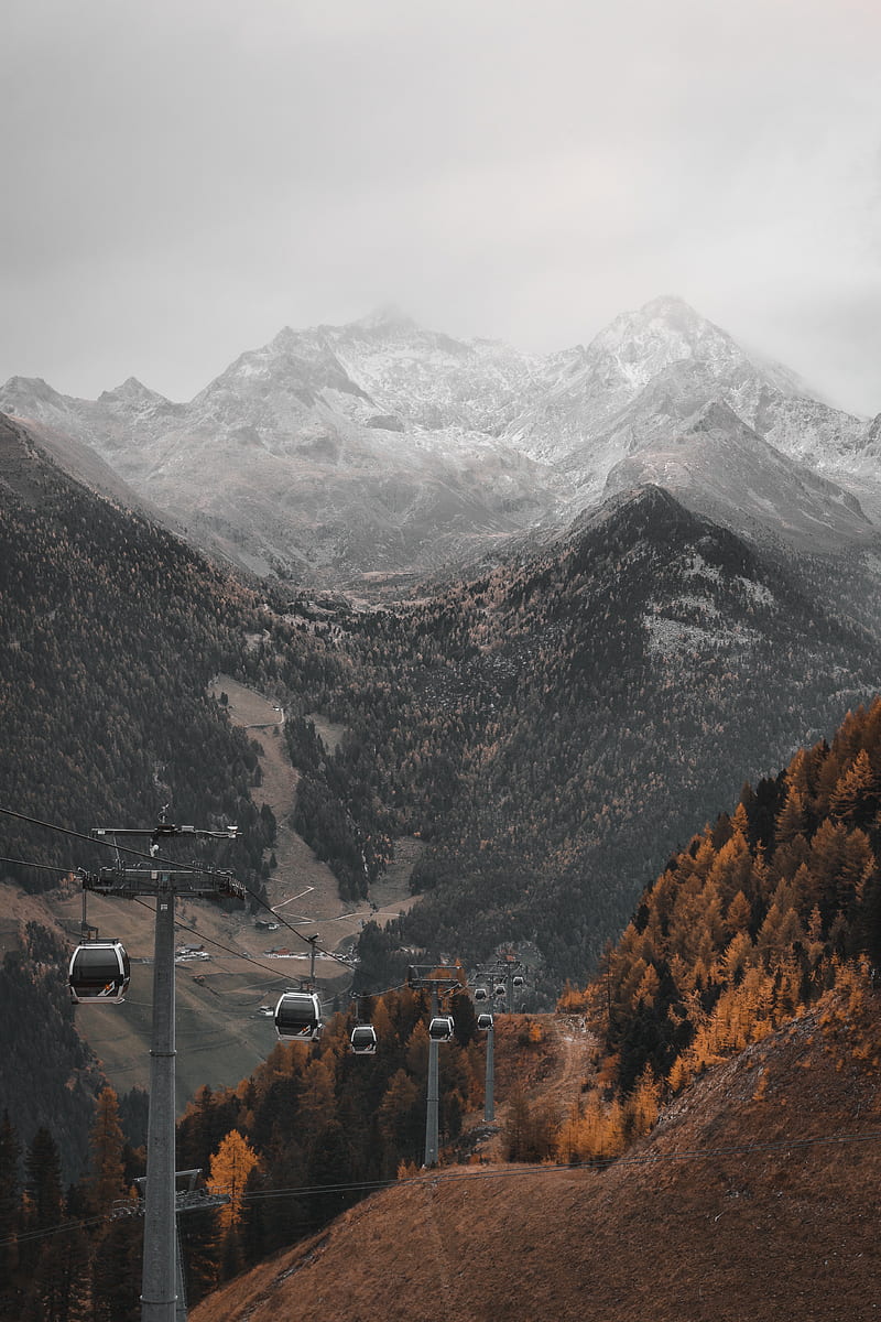 mountains, lift, cableway, slopes, forest, HD phone wallpaper