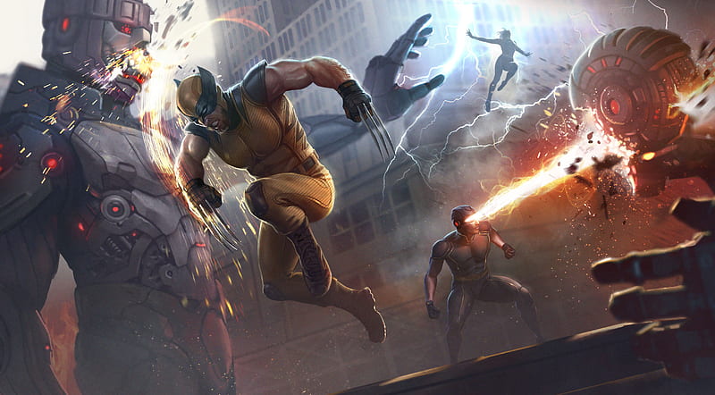 X Men Wolverine Team Vs Robots, x-men, wolverine, artwork, storm, artist, HD wallpaper
