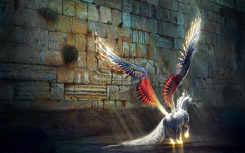 fly and dream, fantasy, fly, love, color, dream, horses, sweet, HD wallpaper
