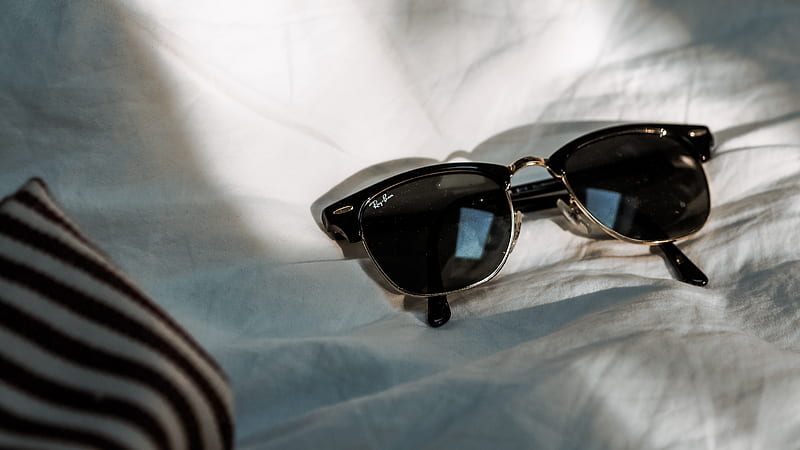 Black framed sunglasses on white textile, HD wallpaper | Peakpx