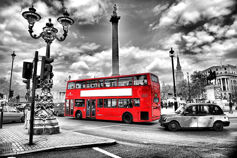 Red bus, Black, London, Red, Transport, Bus, HD wallpaper