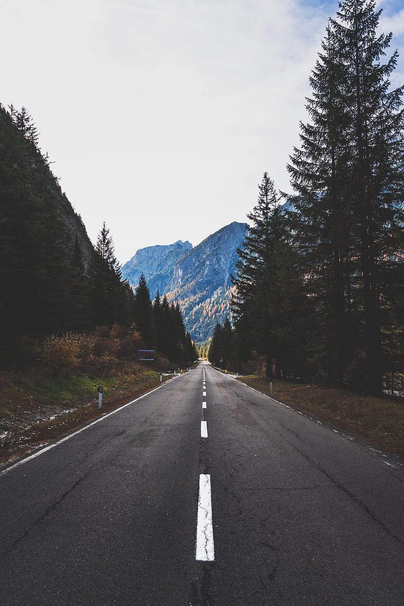 water, mountains, road, trees, HD phone wallpaper