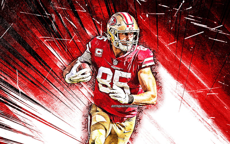 George Kittle, grunge art NFL, San Francisco 49ers, american football, tight end, red abstract rays, George Krieger Kittle, National Football League, George Kittle San Francisco 49ers, George Kittle, HD wallpaper